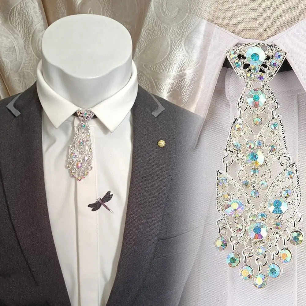 Adjustable Wedding Tie Diamond Suit Accessories Unisex Men Ties Women Necktie Formal Business Ties Metal Rhinestone Necktie
