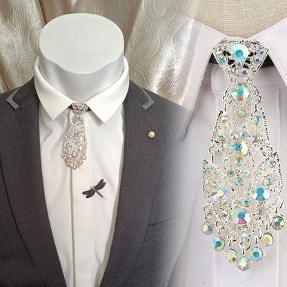 Adjustable Wedding Tie Diamond Suit Accessories Unisex Men Ties Women Necktie Formal Business Ties Metal Rhinestone Necktie