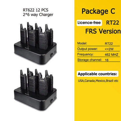 Retevis RT622 Mini Walkie Talkie 12Pcs PMR446 FRS License-free Rechargeable Two-way Radio Walkie-talkies for Hotel Restaurant