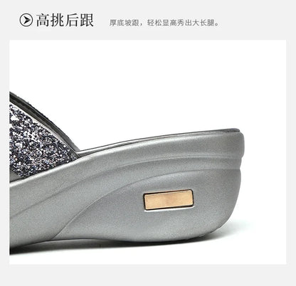 2024 Summer Women's Open Toe Casual Slippers Women Fashion Platform High Heel Female Slides Shoes Comfortable Wedge Sandals