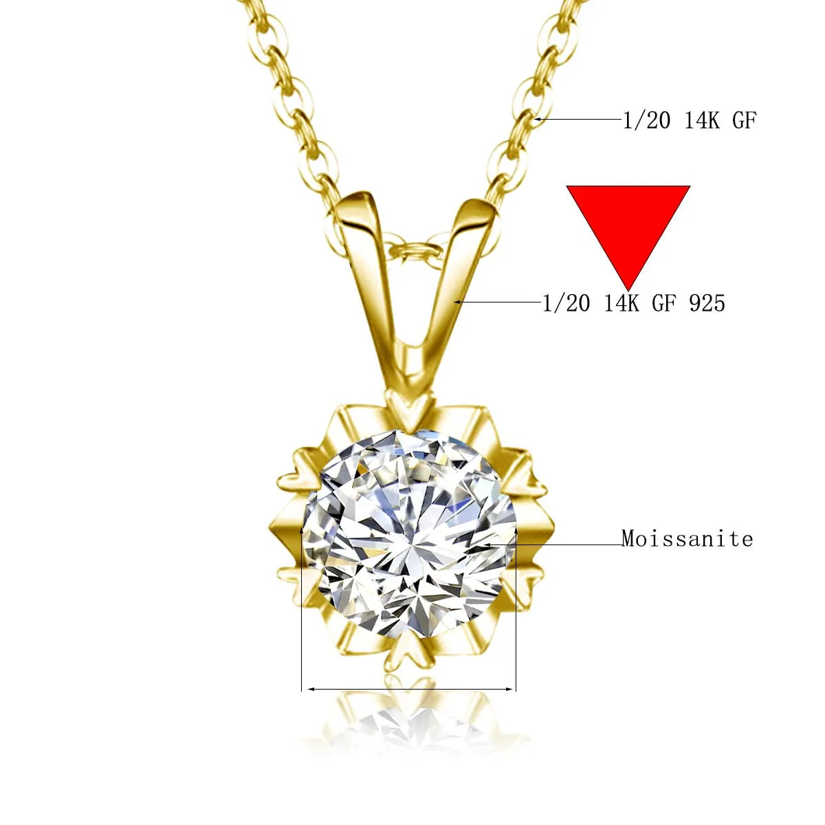 14K Gold Filled GRA Certificate 1-3ct Moissanite Snowflake Pendant 925 Silver Solitaire Necklace For Her Everyday Wear Jewellry