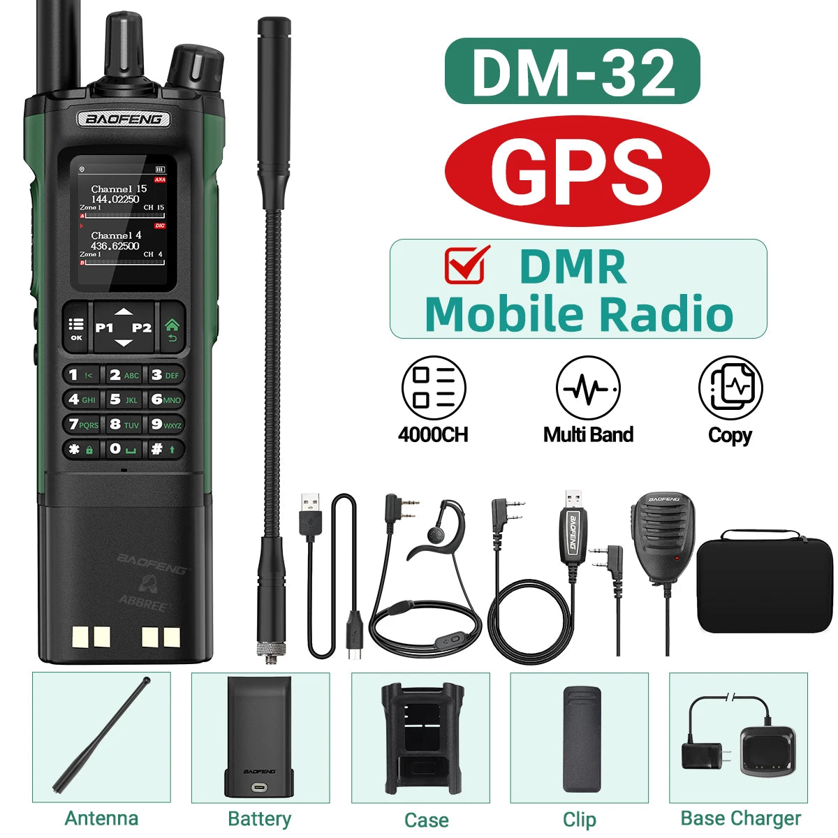 Baofeng DM-32 GPS DMR Radio AES256 Encryption Dual Band UHF VHF Air Band FM AM GMRS Digital Walkie Talkie For Outdoor Camping