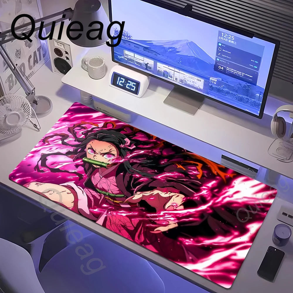 Anime Large Mouse Pad Demon Slayer Nezuko Cute Mousepads Kawaii Table Mats Office Accessories Deskmat Rubbe Lockedge Mouse Mat