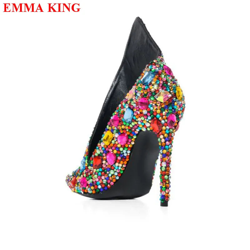 Women Boots 2023 New Luxury Rhinestone Ankle Boots Crystal High Heels Female Party Shoes Women Shallow Pointed Toe Boots Mujer