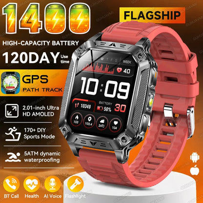 2026 New Outdoor GPS Smart Watch 1400mAh High Capacity Battery 2.01" Sapphire Screen 10ATM Waterproof Dual-color Lamp Smartwatch