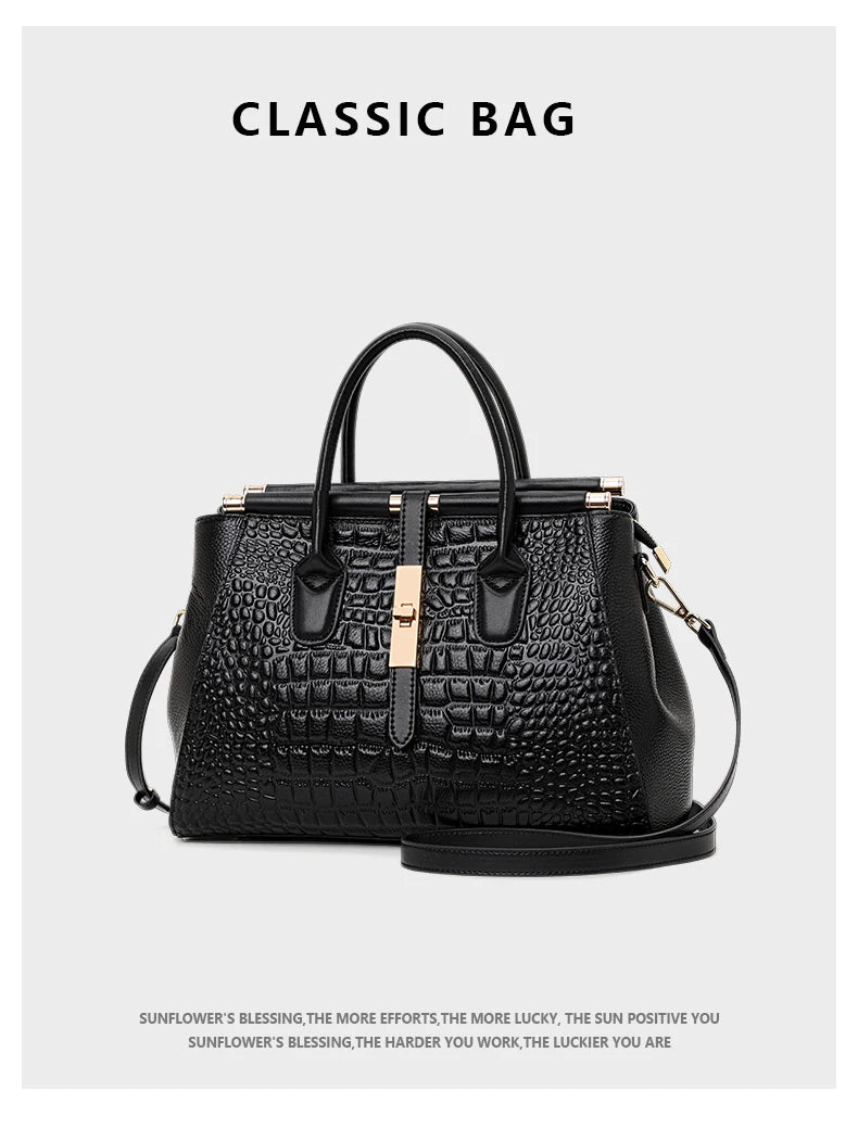 Aidrani Genuine leather women's handbag, fashion crocodile pattern design, high-end luxury cowhide bag large capacity