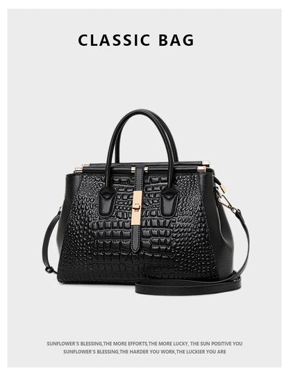 Aidrani Genuine leather women's handbag, fashion crocodile pattern design, high-end luxury cowhide bag large capacity