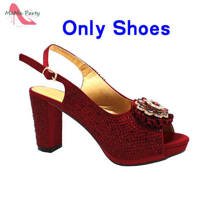 The US Duty Free Wine Color New Coming Italian Women Shoes and Bag Set with Platform Nigerian Lady Pumps for Garden Party