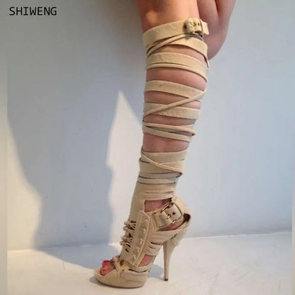 Lady New Strappy Platform Sandals Fashion Solid Hollow Out Peep Toe Tassel Stiletto Heels Sandals Woman Sexy Dress Shoes 44