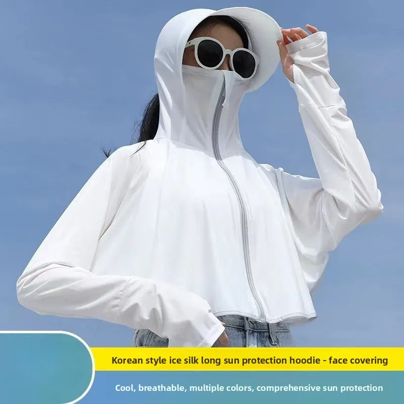 Summer UV Resistant Ice Silk Outdoor Large Brimmed Jacket, Breathable Loose Fitting Women's Sun Protection Clothing with Cape