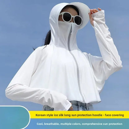 Summer UV Resistant Ice Silk Outdoor Large Brimmed Jacket, Breathable Loose Fitting Women's Sun Protection Clothing with Cape