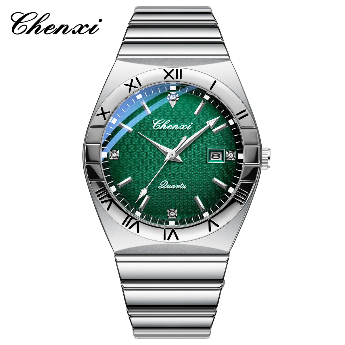 CHENXI Quartz Couple Watch Rhinestone Stainless Steel Watch Luxury Brand Brief Lovers Waterproof Watch Women's Watches