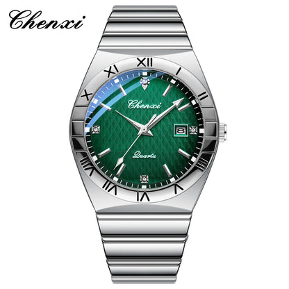 CHENXI Quartz Couple Watch Rhinestone Stainless Steel Watch Luxury Brand Brief Lovers Waterproof Watch Women's Watches