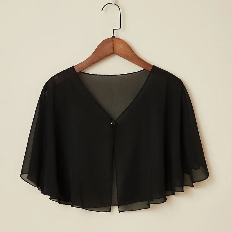 Korean Women Sunscreen Clothing Summer Thin Transparent Short Jacket Neck Guard Cloak Sun Shawl Solid Chiffon Cardigan Scarf R28