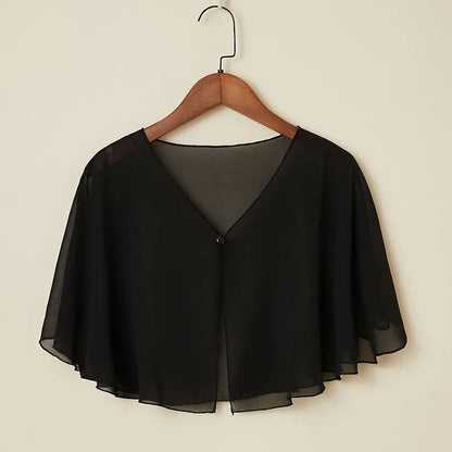 Korean Women Sunscreen Clothing Summer Thin Transparent Short Jacket Neck Guard Cloak Sun Shawl Solid Chiffon Cardigan Scarf R28