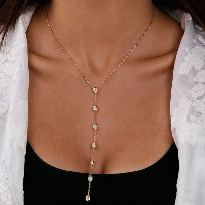 BXINY Long Tassel Bezel Moissanite Necklace 925 Sterling Silver 7-Stone Diamonds Pendant for Women Engagement Gifts Fine Jewelry