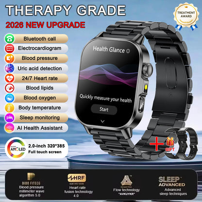 2026 New Body Analysis Health Smart Watch ECG+PPG Uric Acid Blood Pressure Blood Oxygen Clock Call AMOLED Smart Watch Men Women