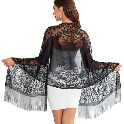 Female Breathable Floral Lace Long Scarf Tassel Fringe Shawl Wrap Flower Headscarf Muslim Hijabs Scarfs Women Headband Bandana