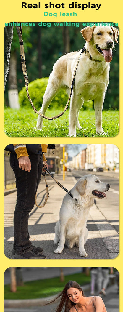 Reflective Shock Absorbing Dog Leashes with Car Seatbelt for Large Dogs Heavy Duty Tactical Bungee Dog Leash No Pull Dog Leash