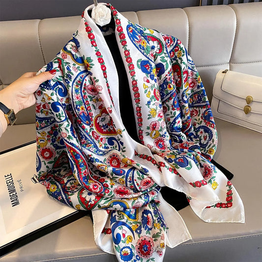 180*90cm Large Silk Satin Scarf Women Fashion Printed Scarf Spring And Summer Styles New Shawl Wrap Female Hand 2025 NEW