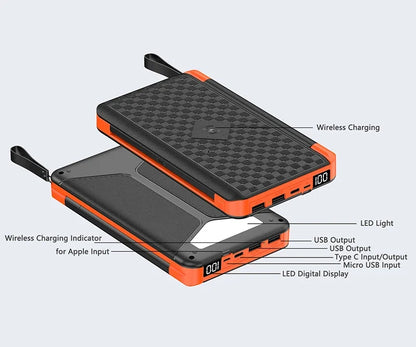 20000mAh Qi Wireless Solar Power Bank Outdoor External Battery Portable Powerbank for iPhone 14 Samsung Xiaomi Huawei Poverbank