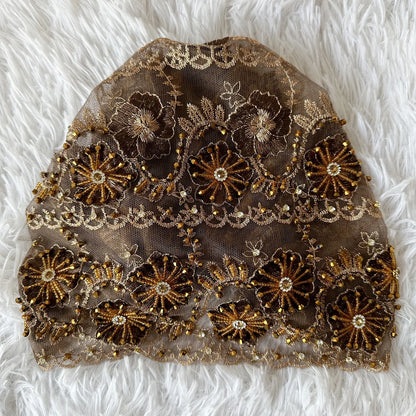 High Quality Lace handcrafted Beaded Turban Hat Female Head Wraps Caps Muslim Women Headscarf Bonnet Ready to Wear Inner Hijabs