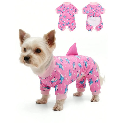 1pc Three-Dimensional Shark Fins Dog Clothes Cute Shark Print Pet Four-Legged Clothes For Dogs Autumn And Winter Warm Jumpsuits