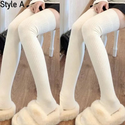 Spring Fall Knee High Stockings for Women White Vertical Stripe Long Socks Fashion Girls JK Skinny Boots Sock Japanese Style