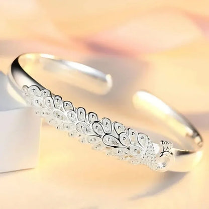 925 Sterling Silver Peacock Opening Screen Bracelet For Women Luxury Designer Texture Open Bracelets Party Original Jewelry Gift