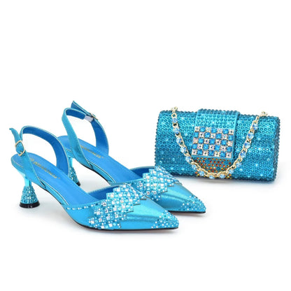 African Matching Shoes and Bags Set Decorated with Rhinestone Bag and Shoe Set Nigeria Party Pumps Street Style High Heels