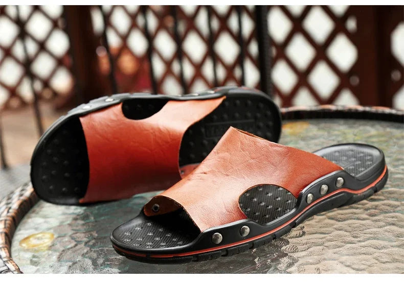Men Summer Slippers Breathable Luxury Sandals Shoes Beach Classics Leather Mens Slippers Outdoor Flip Flop Indoor Slides Man