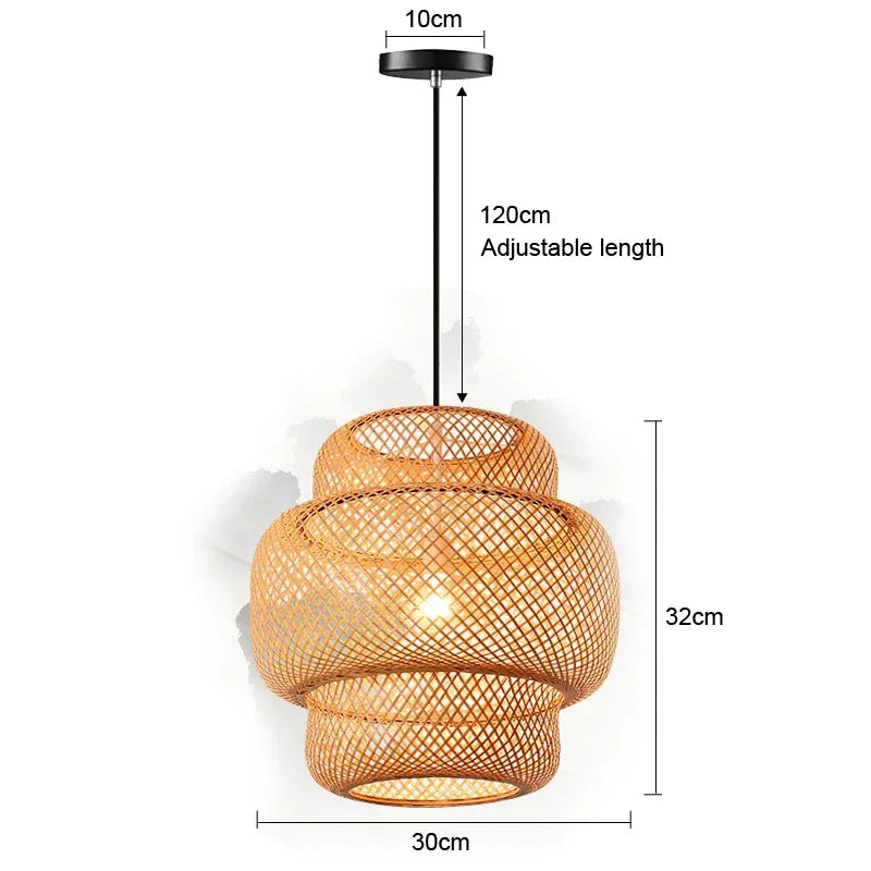 Bamboo Pendant Lights Hand Woven Ceiling Weaving Chandelier Lamp Rattan Wicker Hanging LED Fixtures Home Bedroom Bamboo Art Lamp