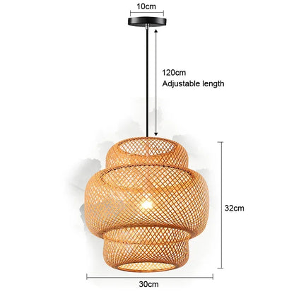Bamboo Pendant Lights Hand Woven Ceiling Weaving Chandelier Lamp Rattan Wicker Hanging LED Fixtures Home Bedroom Bamboo Art Lamp