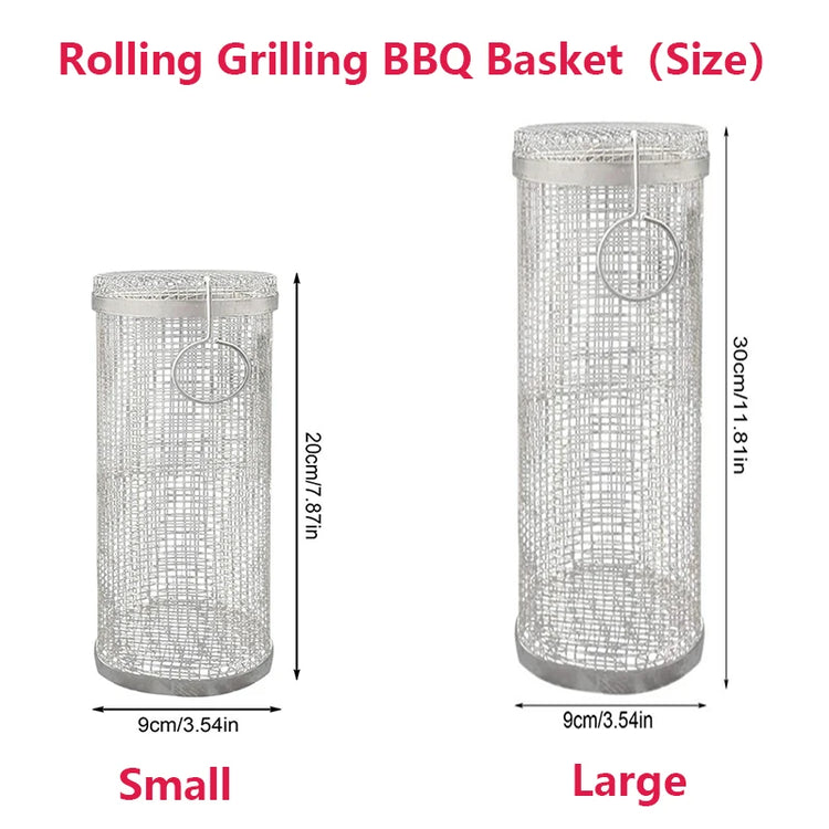 Barbecue Grill Grate Barbecue Cages Camping Picnic Cookware Outdoor Round BBQ Campfire Grill Grid Rolling Grill Basket