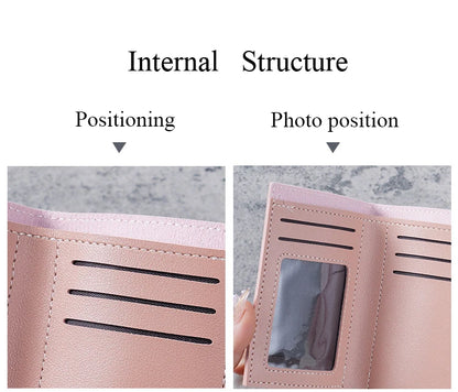 Trendy Short Women's Wallet Ultra Thin Triple Fold Smooth Surface Multi-Functional Card Bag Student Ticket Clip