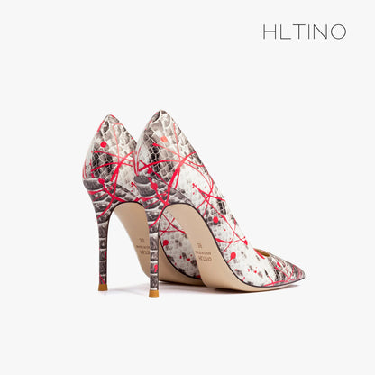 Elegant Woman Heel Shoes New Serpentine pattern Pointed Toe Shallow High Heels Fashion Party Pumps Luxury Designer Women's Shoes