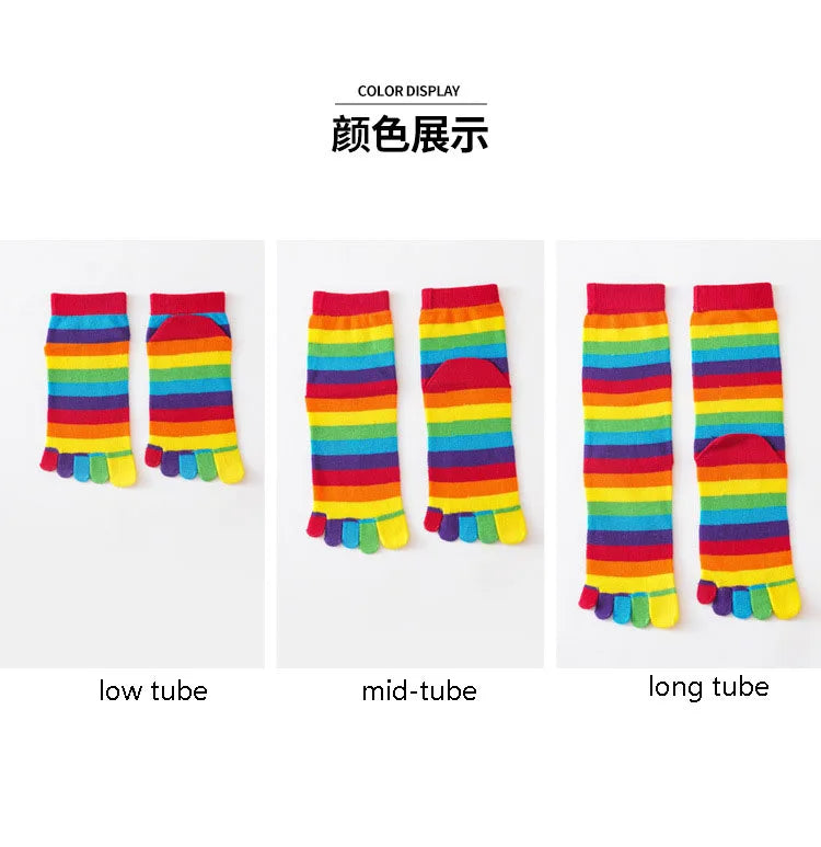 Split Toe Rainbow Socks Woman Lady Girls Colorful Striped 5 Finger Socks Cotton Bright Color Young Fashion Happy Socks with Toes