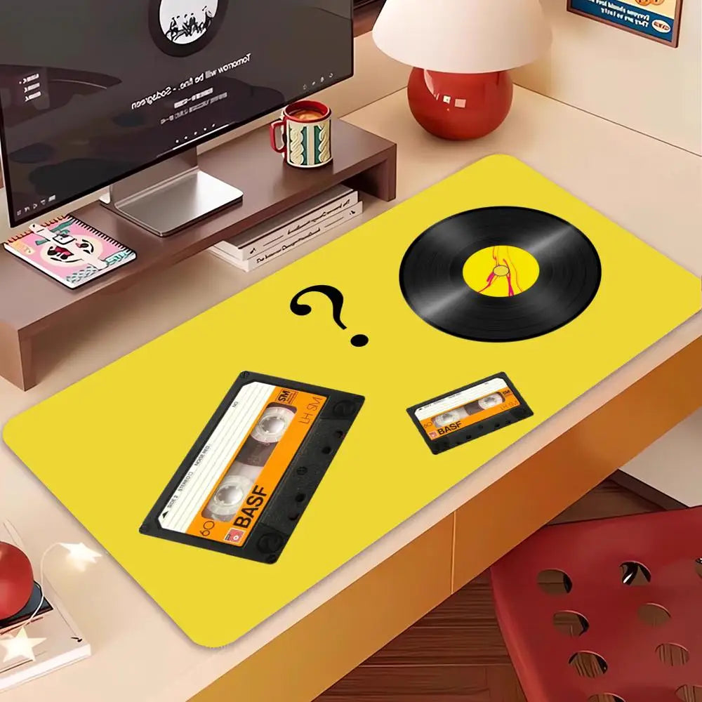 Large Size Mousepad Table Mat For Bedroom Learning Games Nostalgic Vinyl Cassette Themed For Laptop Office Desktop Mat