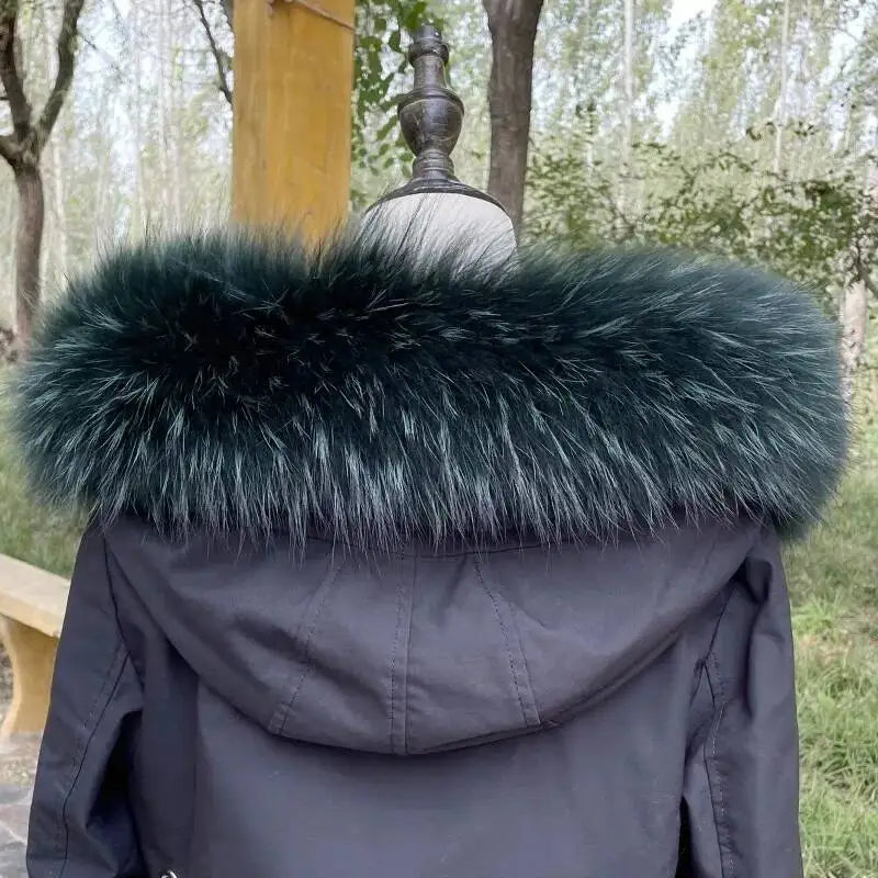 Raccoon Fur Collar Real Fur Down Jacket Parka Fur Collar Natural Fur Hood Trim Fur For Women Warm Wraps Furry Fur Scarf for Coat