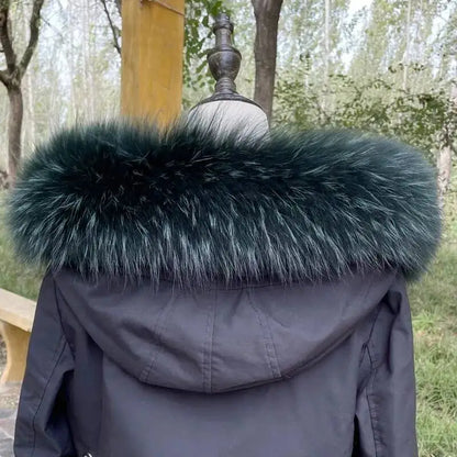 Raccoon Fur Collar Real Fur Down Jacket Parka Fur Collar Natural Fur Hood Trim Fur For Women Warm Wraps Furry Fur Scarf for Coat