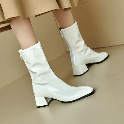 Black Thick Heel Short Boots For Women 4.5CM Fashion Back Zipper Autumn Winter Woman Shoes Square Toe Leisure Daily Ankle Boots