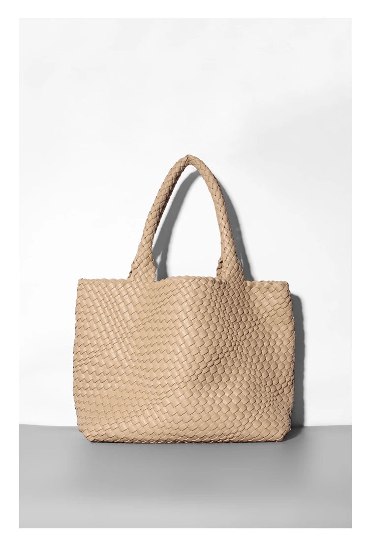 Large-Capacity Designer Knitting Fashion PU Leather Women's Shoulder Bag Handbags for Beach Travel Single-Shoulder Ladies Bag