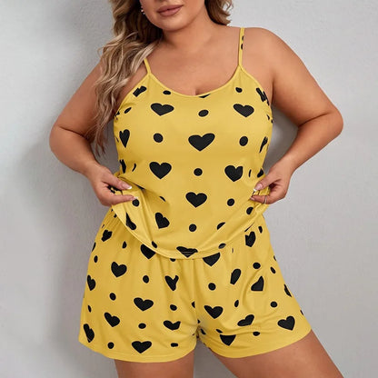 2 Pieces Pajamas Set for Women Plus Size 3XL 4XL 5XL Sleepwear Loose Crop Tops+Shorts Suit Loungewear Home Clothes