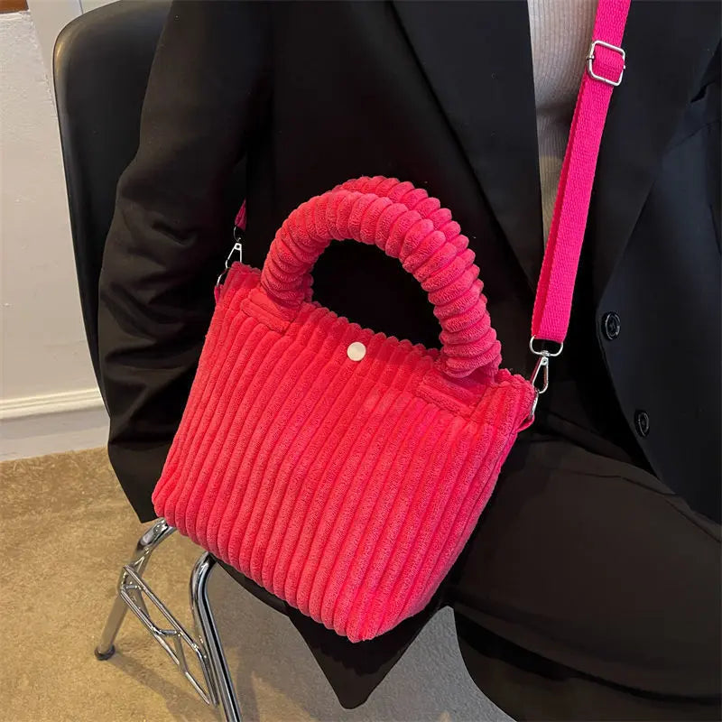 Fashion Corduroy Women's Bag 2023 Trend New Handbags Niche Versatile Bucket Shoulder Bags Female Nylon Button Crossbody Bags