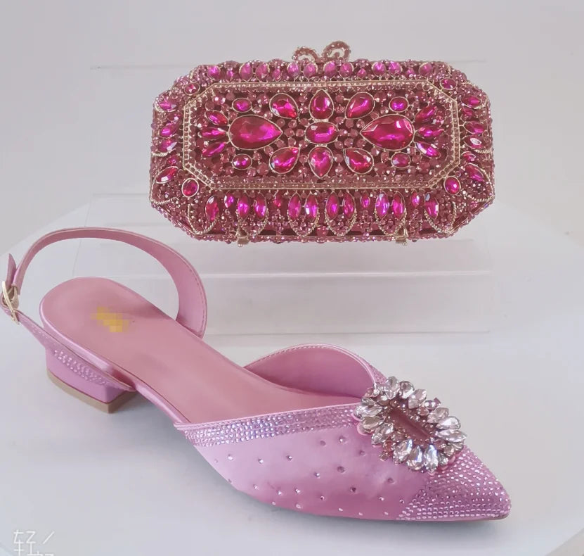 INSIGHTLINK Newest Golden Women High Heel with Bag Set Rhinestones Sandals Party Women's Shoes for Bridal Stiletto Luxury Pumps