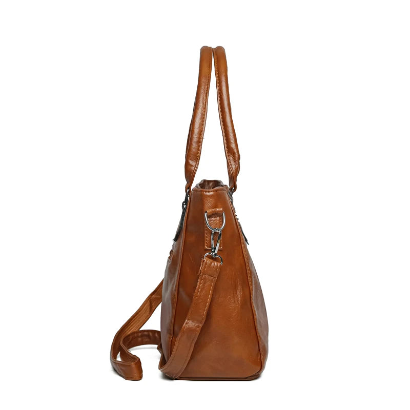 New Soft Leather Handbag For Women Vintage Shoulder Tote Bag Luxury Designer Ladies Large Capacity Purse Commute Bags Sac A Main