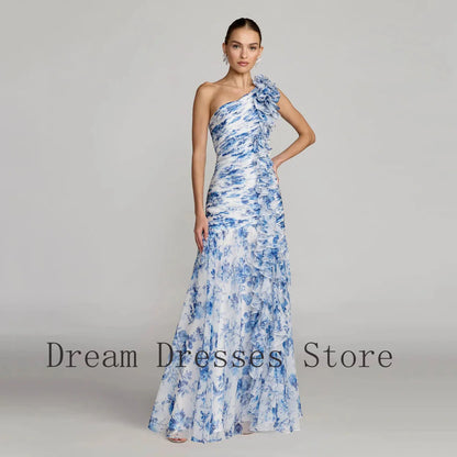 Customized Fashion Chiffon Ruffle Pleat A-line One-shoulder Long Dresses Bespoke Occasion Dresses Exquisite High quality Simple