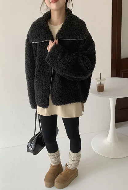 Fake Fleece Coat Women New Autumn Winter Casual Fleece-Lined Thickened Fur-Onepiece Coat Top