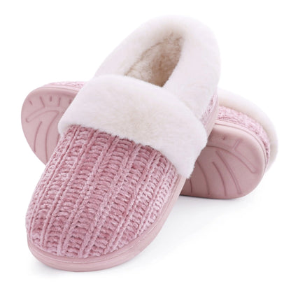 Pallene Winter Women's Fur Slippers Soft Sole Memory Foam Indoor Cotton Shoes Plush Lining Knit Slides Fluffy Men House Slippers