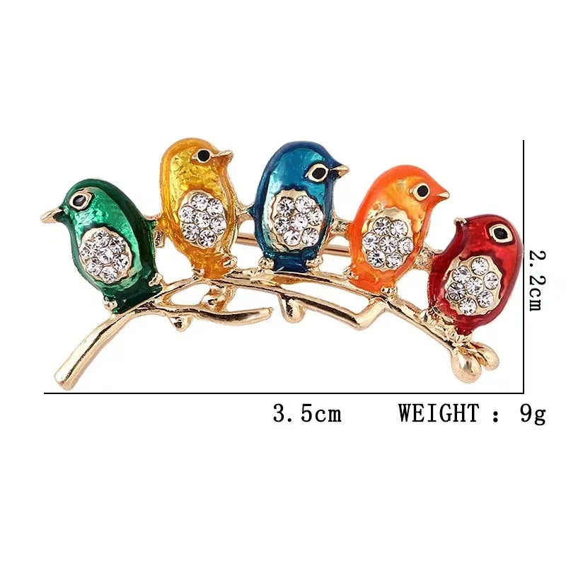 Fashion Magpie Brooch Cute Bird Flower Enamel Rhinestone Corsage Pin Clothing Accessories Jewelry